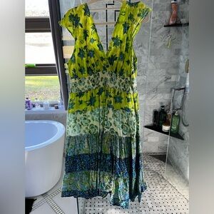Jane Ashley Vibrant Green and Blue Maxi Dress